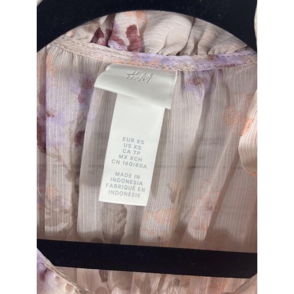 H&M Dress Women's XS Beige Purple Floral Long Sleeve Maxi Ruffle Boho Romantic - Picture 5 of 9